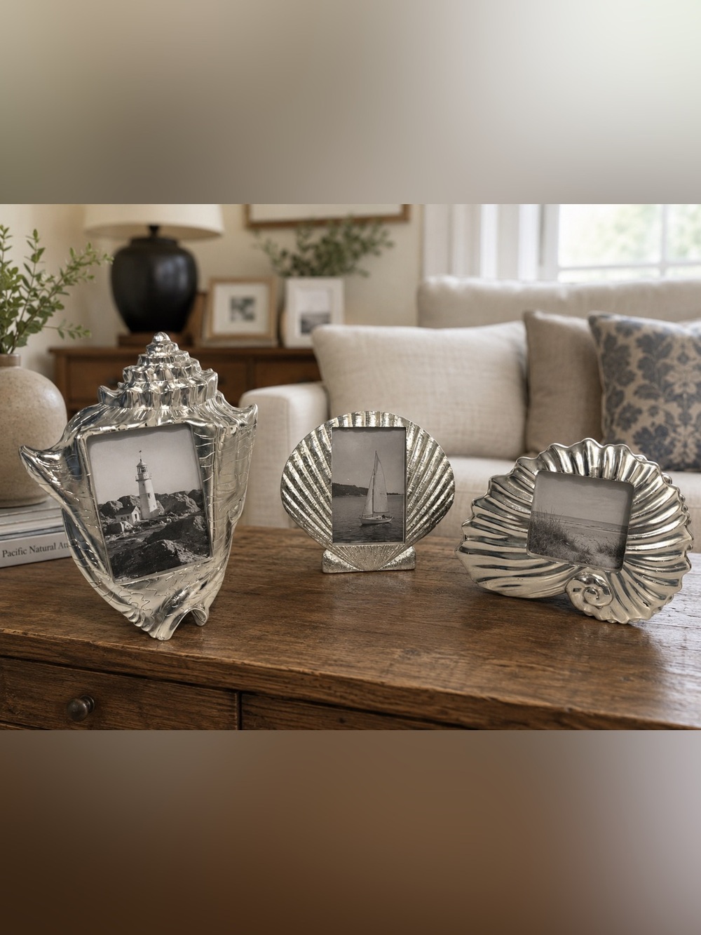 Silver Shell-Shaped Decorative Photo Frames - Set of 3